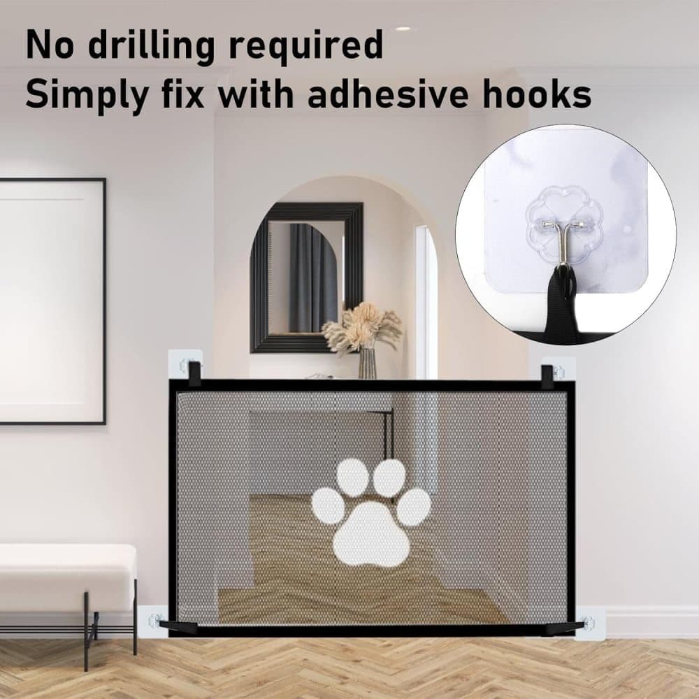 Portable Dog Gate Without Drilling Self-Adhesive Safety Gate with Paw Pattern, 110x78 cm - Image 3