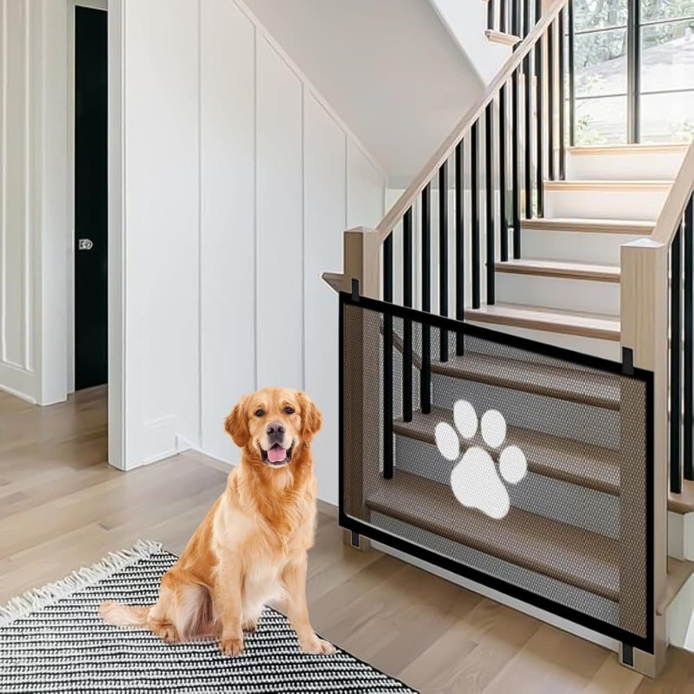 Portable Dog Gate Without Drilling Self-Adhesive Safety Gate with Paw Pattern, 110x78 cm - Image 6