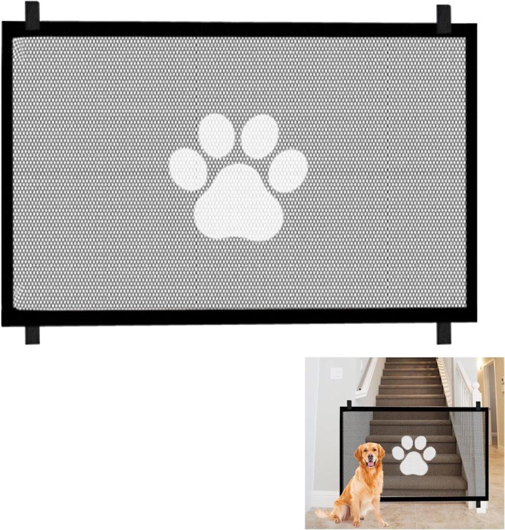 Portable Dog Gate Without Drilling, Self-adhesive Safety Gate with Paw Pattern, 110/180x78 cm - Image 1