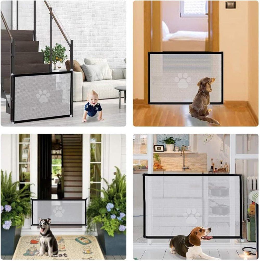 Portable Dog Gate Without Drilling, Self-adhesive Safety Gate with Paw Pattern, 110/180x78 cm - Image 5
