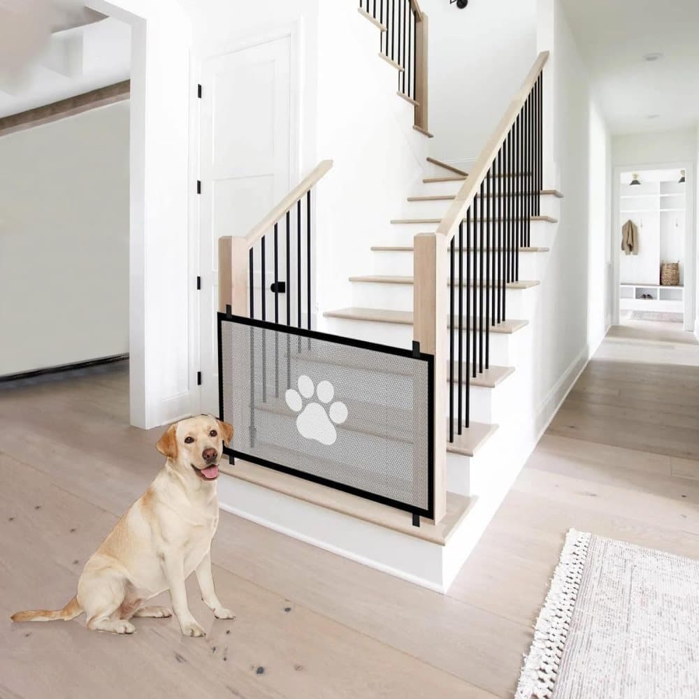 Portable Dog Gate Without Drilling, Self-adhesive Safety Gate with Paw Pattern, 110/180x78 cm - Image 7