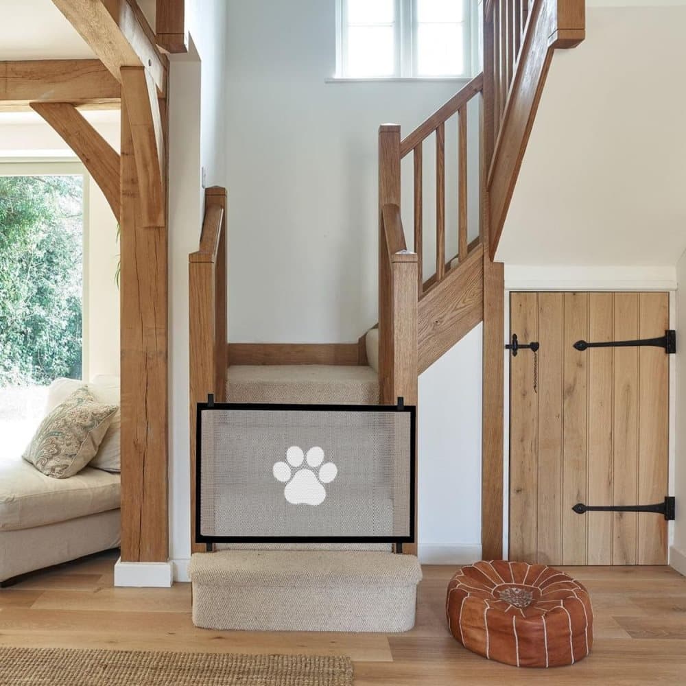 Portable Dog Gate Without Drilling, Self-adhesive Safety Gate with Paw Pattern, 110/180x78 cm - Image 8