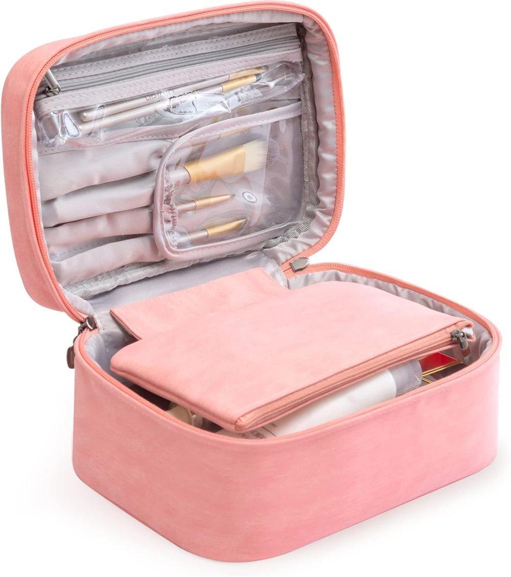 Pink 2-in-1 Makeup and Toiletry Bag with Handle - Image 1