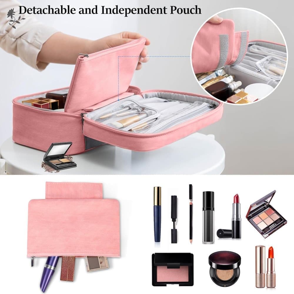 Pink 2-in-1 Makeup and Toiletry Bag with Handle - Image 4