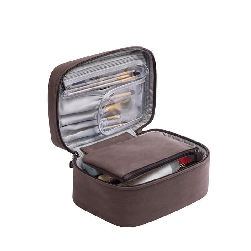 2-in-1 Makeup and Toiletry Bag with Handle, Brown - Image 1
