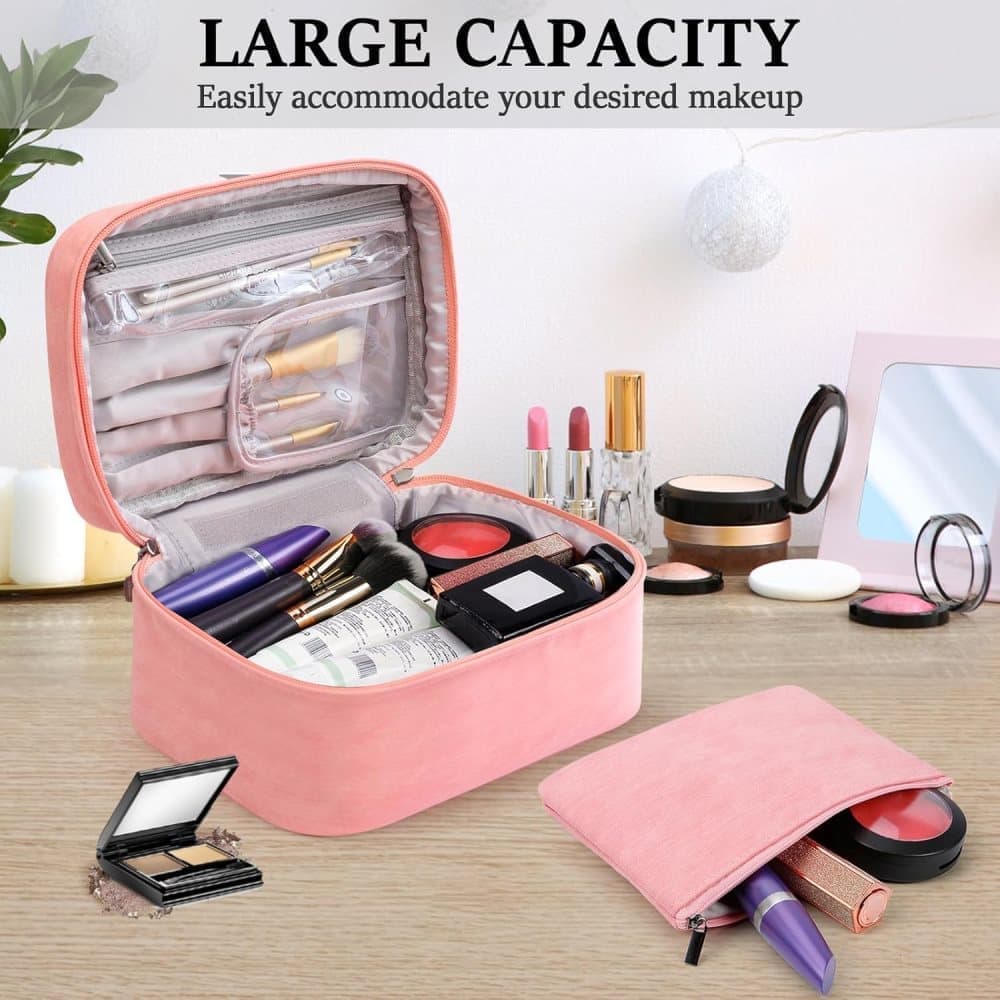 2-in-1 Makeup and Toiletry Bag with Handle, Brown - Image 2