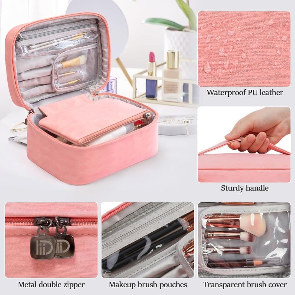 2-in-1 Makeup and Toiletry Bag with Handle, Brown - Image 3