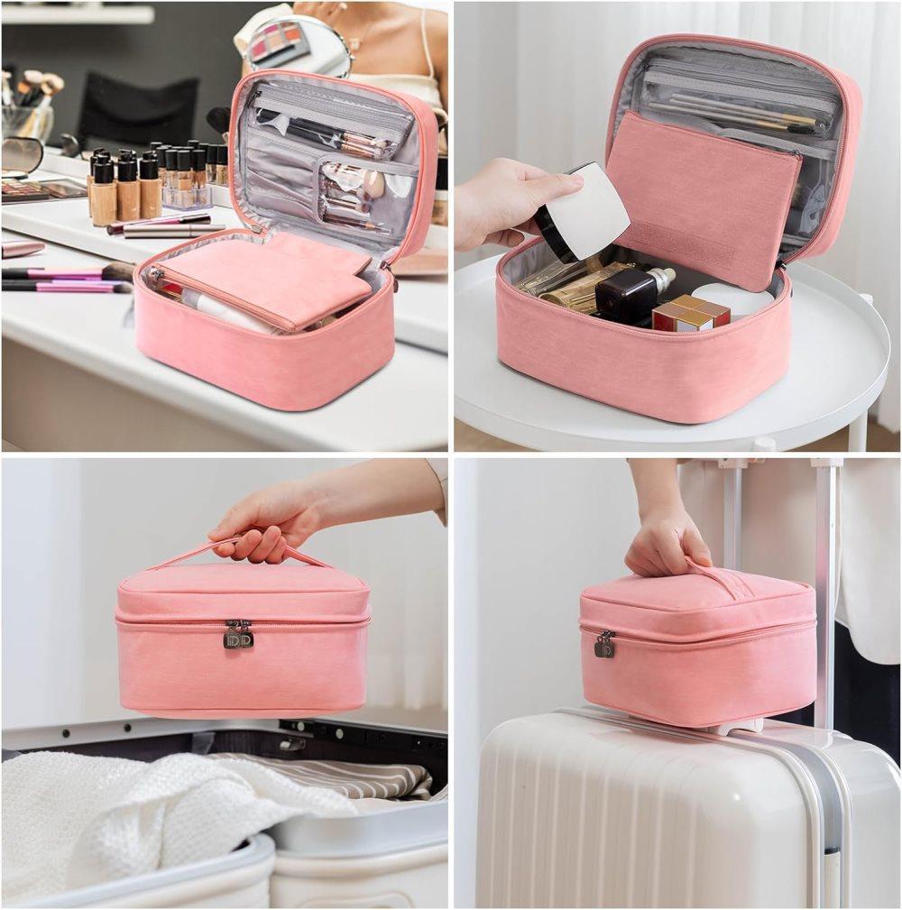 2-in-1 Makeup and Toiletry Bag with Handle, Brown - Image 6