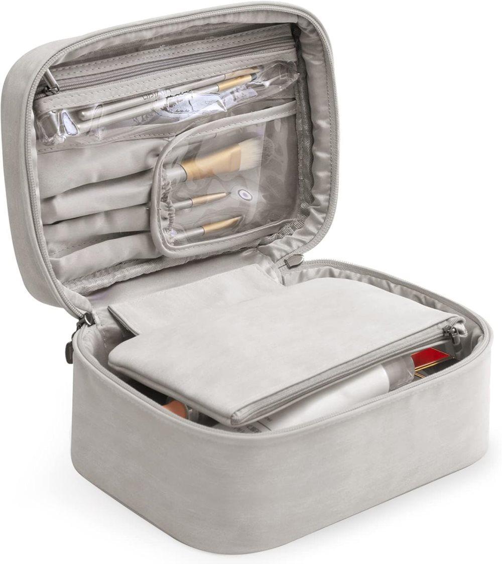 2-in-1 Makeup and Toiletry Bag with Handle, Gray - Image 1