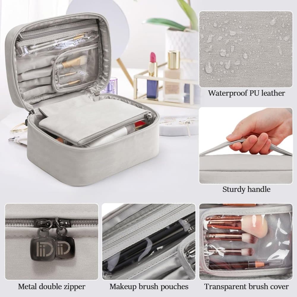 2-in-1 Makeup and Toiletry Bag with Handle, Gray - Image 3