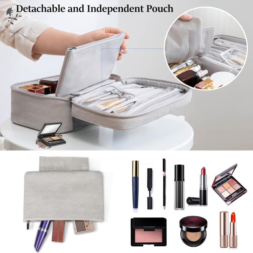 2-in-1 Makeup and Toiletry Bag with Handle, Gray - Image 4