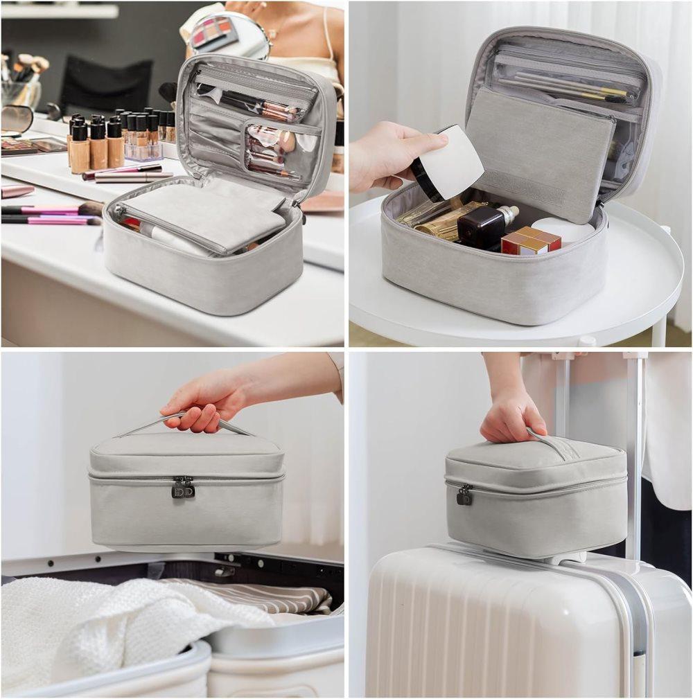 2-in-1 Makeup and Toiletry Bag with Handle, Gray - Image 6