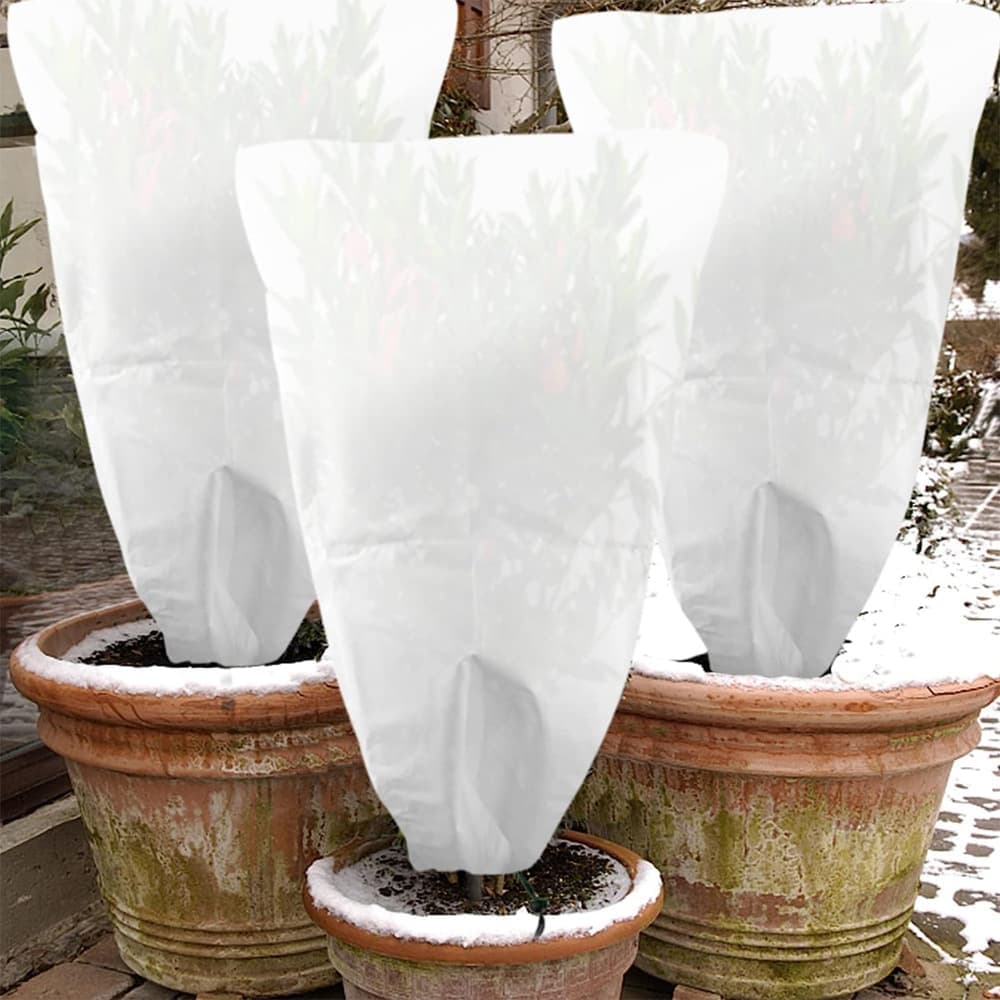 3-Pack Winter Plant Protection Frost Cover with Drawstring, Reusable Durable for Outdoor Plants Fruit Trees Potted Plants, 60x80cm, White - Image 1