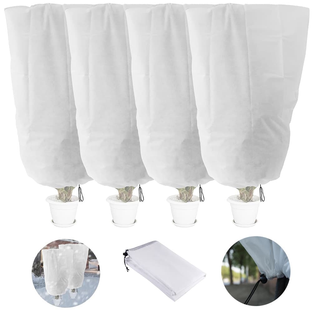 3-Pack Winter Plant Protection Frost Cover with Drawstring, Reusable Durable for Outdoor Plants Fruit Trees Potted Plants, 60x80cm, White - Image 3