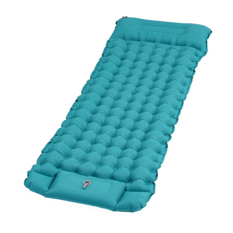 Self-inflating mattress 10cm, light blue, waterproof lightweight tear-resistant durable with foot pump for camping beach hiking - Image 1