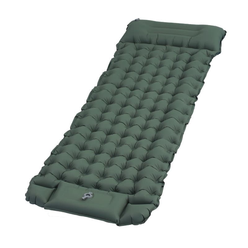 Self-inflating mattress 10cm, dark green, lightweight waterproof tear-resistant for camping beach hiking, with foot pump - Image 1