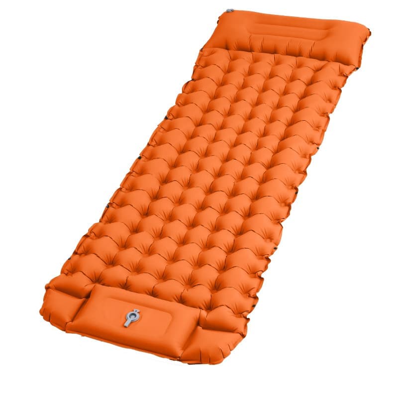 Self-inflating mattress for camping beach hiking, waterproof lightweight tear-resistant with foot pump, 10cm, Orange - Image 1