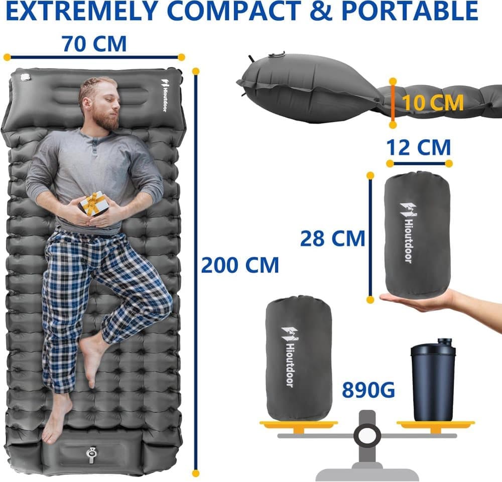 Self-inflating mattress for camping beach hiking, waterproof lightweight tear-resistant with foot pump, 10cm, Orange - Image 2