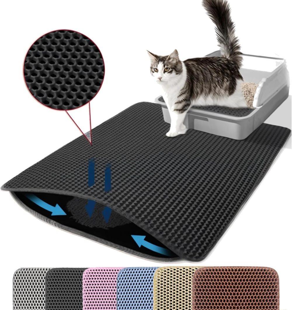 Double EVA Cat Litter Mat for Scattered Sand Control, Black, 45x60cm - Image 1