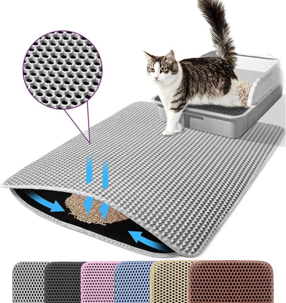 Gray Double EVA Cat Litter Mat, 45x60cm, Prevents Scattered Sand, Multiple Colors Available - Image 1