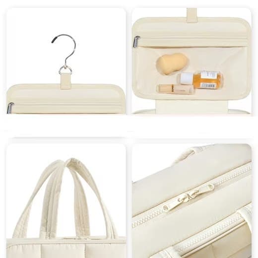 Hanging Travel Makeup Bag for Women with Jewelry Compartment, 28×12×20 cm, Beige - Image 4
