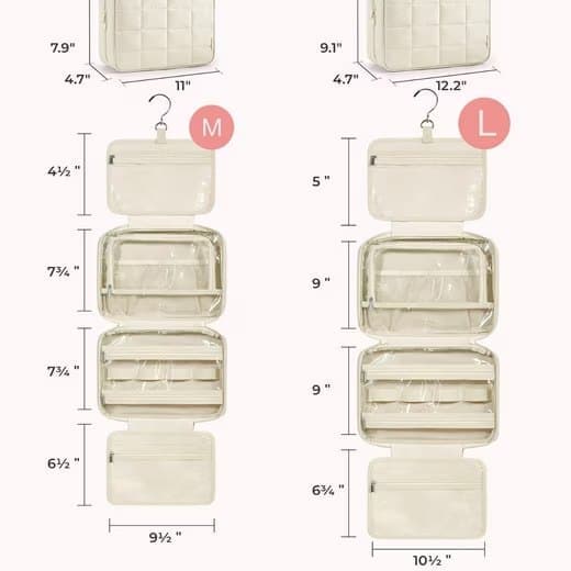 Hanging Travel Makeup Bag for Women with Jewelry Compartment, 28×12×20 cm, Beige - Image 5