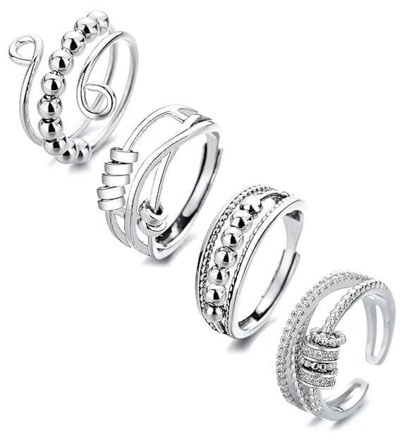 4pcs Fidget Spinner Rings for Women, Adjustable Anti-Stress Stackable Open Spinning Knuckle Rings, Stainless Steel - Image 1