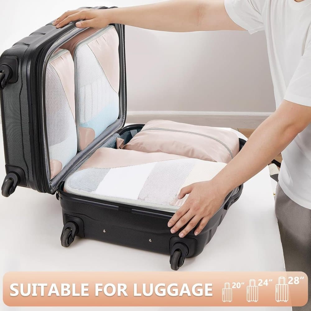 8-Piece Beige Suitcase Organizer Set with Durable Packing Cubes and Clothing Shoe Bags - Image 5