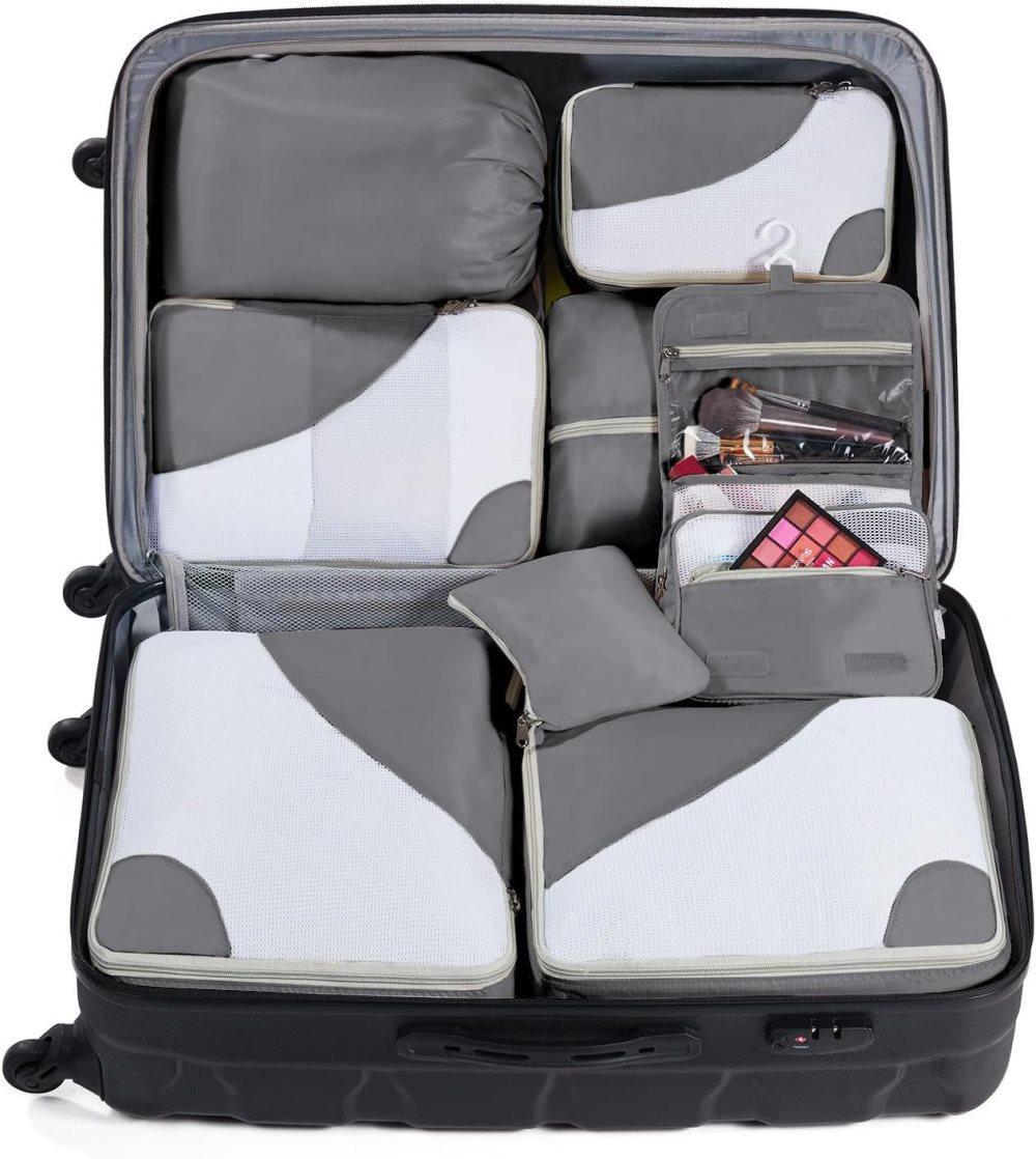 8-Piece Suitcase Organizer Set with Packing Cubes and Shoe Bags, Gray - Image 4