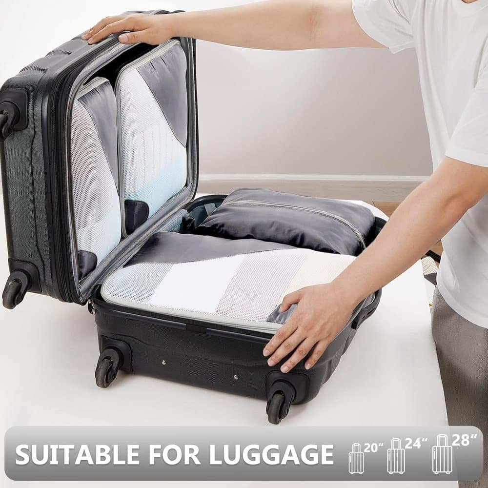 8-Piece Suitcase Organizer Set with Packing Cubes and Shoe Bags, Gray - Image 5