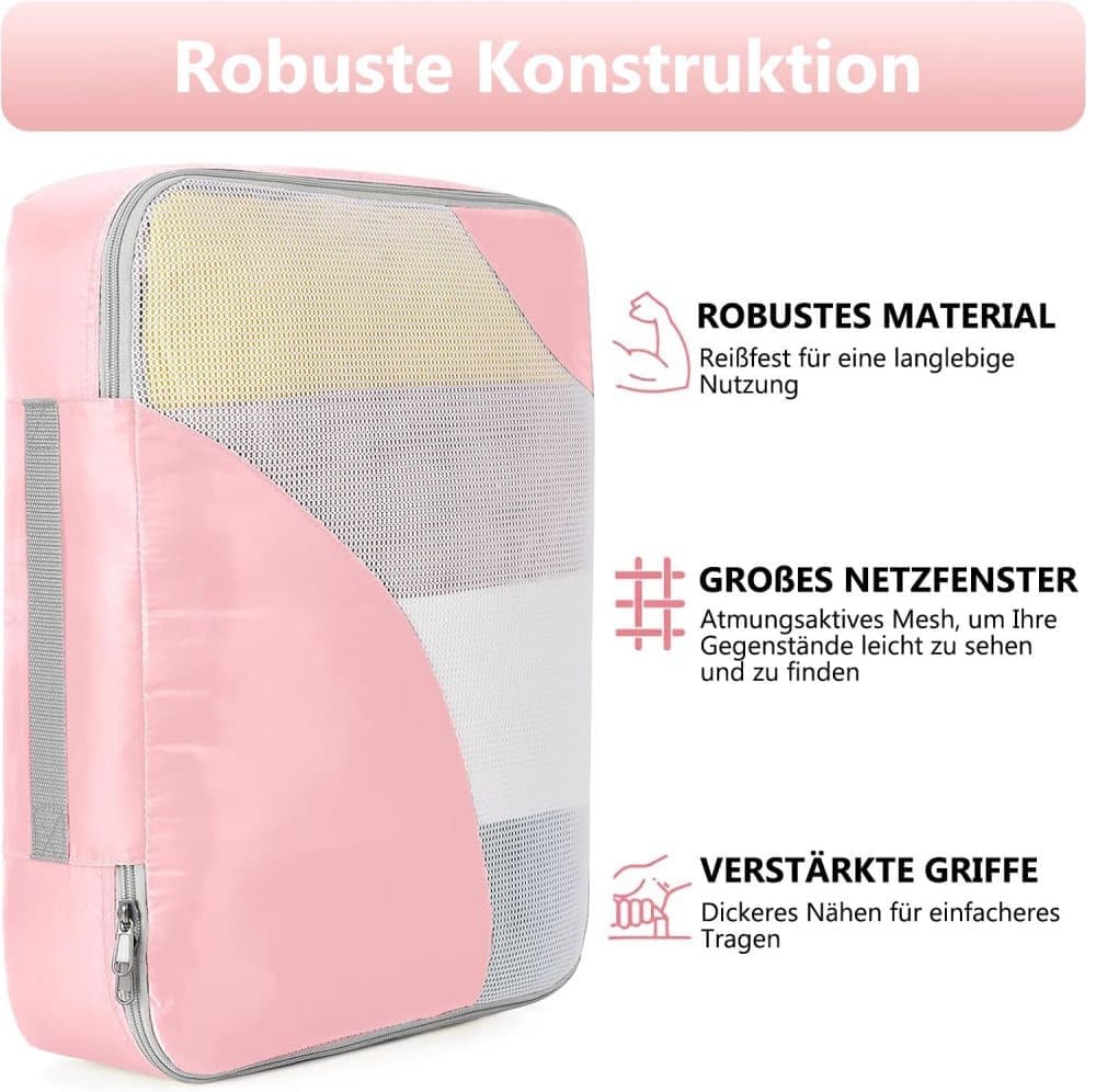 8-Piece Suitcase Organizer Set with Durable Packing Cubes and Clothing Shoe Bags, Pink - Image 3