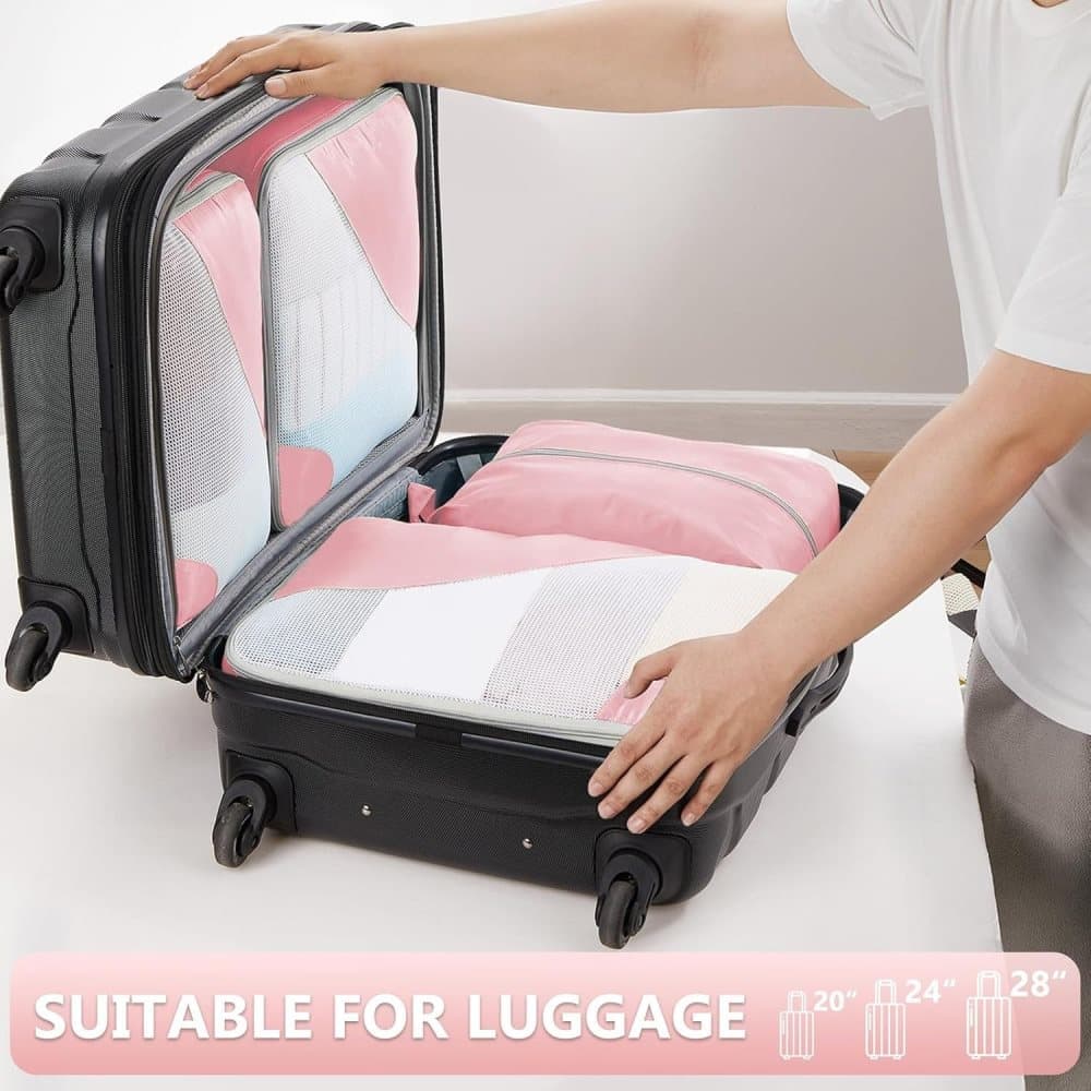 8-Piece Suitcase Organizer Set with Durable Packing Cubes and Clothing Shoe Bags, Pink - Image 4