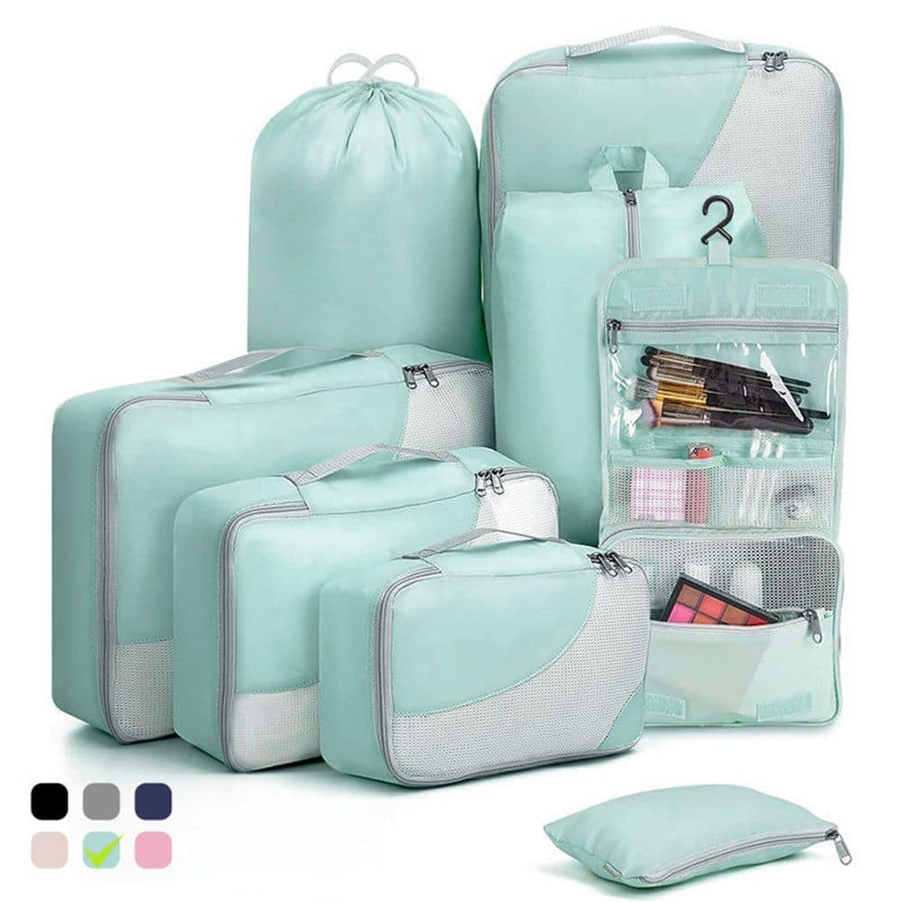 8-Piece Light Green Suitcase Organizer Set with Durable Packing Cubes and Shoe Bags, 8-Piece - Image 1