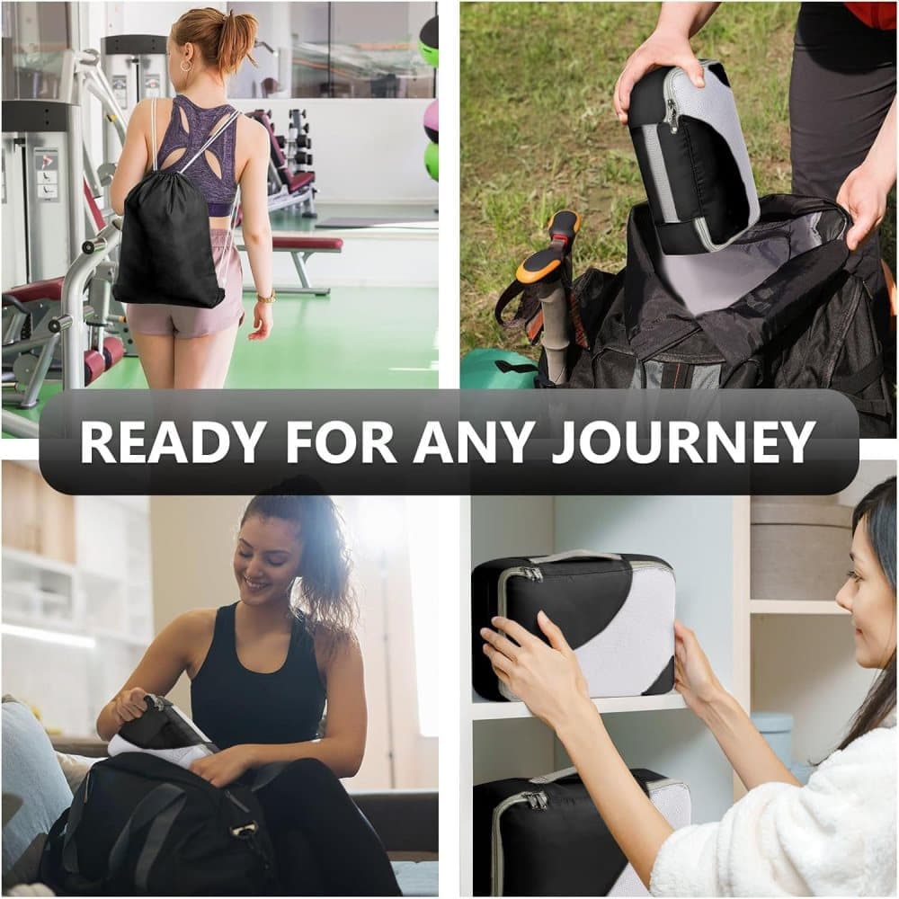 8-Piece Suitcase Organizer Set with Durable Packing Cubes and Clothing Shoe Bags, Black - Image 5