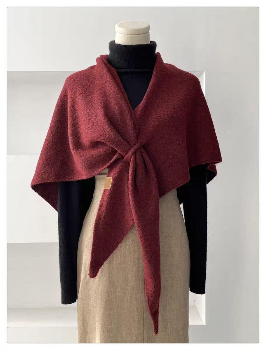 Women's Faux Cashmere Shawl Scarf Warm Extra-Long Triangular Wrap, 180 x 70 cm, Red, Ideal for Party Wedding Evening Outfits - Image 2
