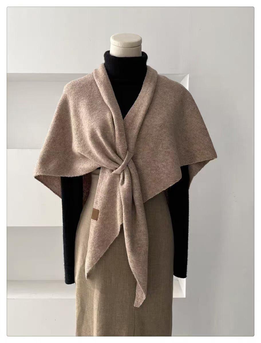 Women's Faux Cashmere Shawl Scarf Warm Extra-Long Triangular Wrap, 180 x 70 cm, Light Brown - Image 2
