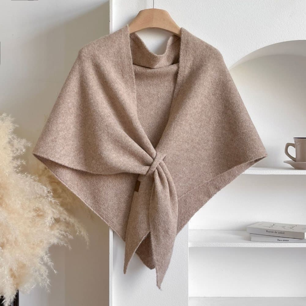 Women's Faux Cashmere Shawl Scarf Warm Extra-Long Triangular Wrap, 180 x 70 cm, Light Brown - Image 3