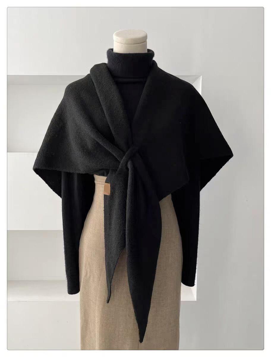 1 Black Women's Faux Cashmere Shawl Scarf, Extra-Long Large Triangular Wrap, 180 x 70 cm - Image 2