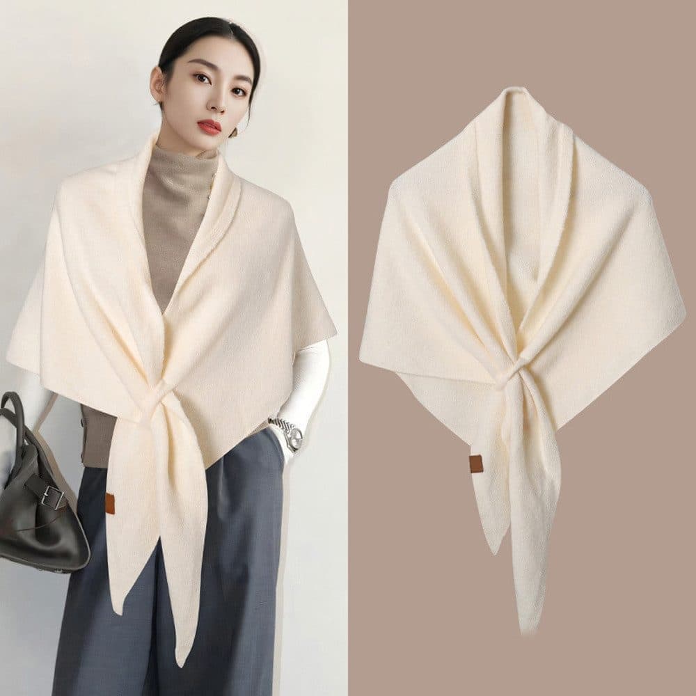 Women's Faux Cashmere Shawl Scarf Warm Extra-Long Large Triangular Wrap, 180 x 70 cm, White, Ideal for Party Wedding Evening Outfits - Image 3