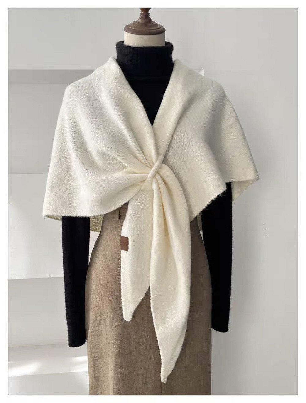 Women's Faux Cashmere Shawl Scarf Warm Extra-Long Large Triangular Wrap, 180 x 70 cm, Beige, Ideal for Party Wedding Evening Outfits - Image 2