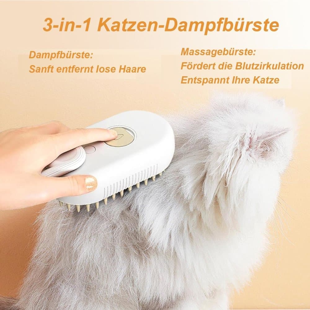Pet Steam Brush with Spray and Massage Comb for Cats and Dogs, White - Image 4