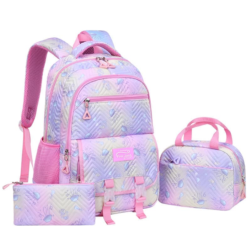 3-Piece Girls Backpack Set with Pencil Case and Lunch Bag, Pink, for Elementary & Teenage Students - Image 1