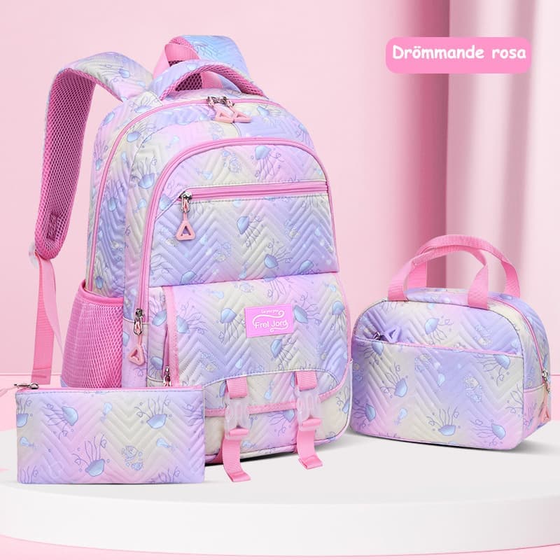 3-Piece Girls Backpack Set with Pencil Case and Lunch Bag, Pink, for Elementary & Teenage Students - Image 2