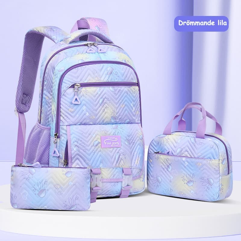 3-Piece Girls Backpack Set with Pencil Case and Lunch Bag, Purple, for Elementary & Teenage Students - Image 2
