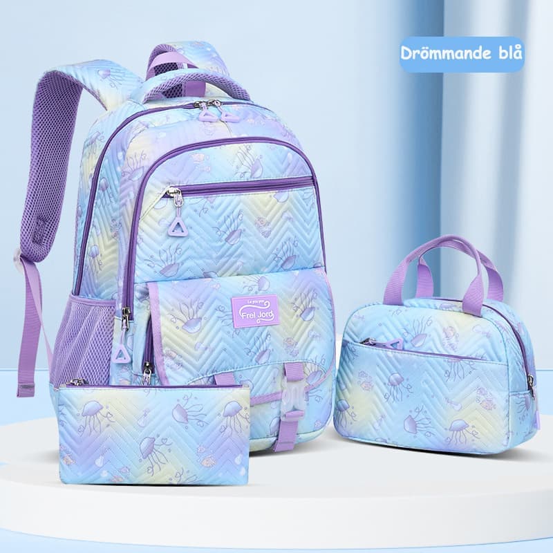 3-Piece Girls Backpack Set with Pencil Case and Lunch Bag, Blue, for Elementary & Teenage Students - Image 2