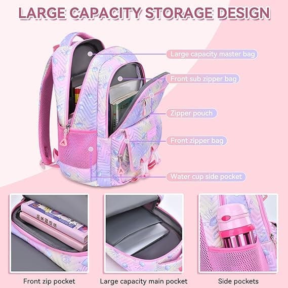 3-Piece Girls Backpack Set with Pencil Case and Lunch Bag, Blue, for Elementary & Teenage Students - Image 4