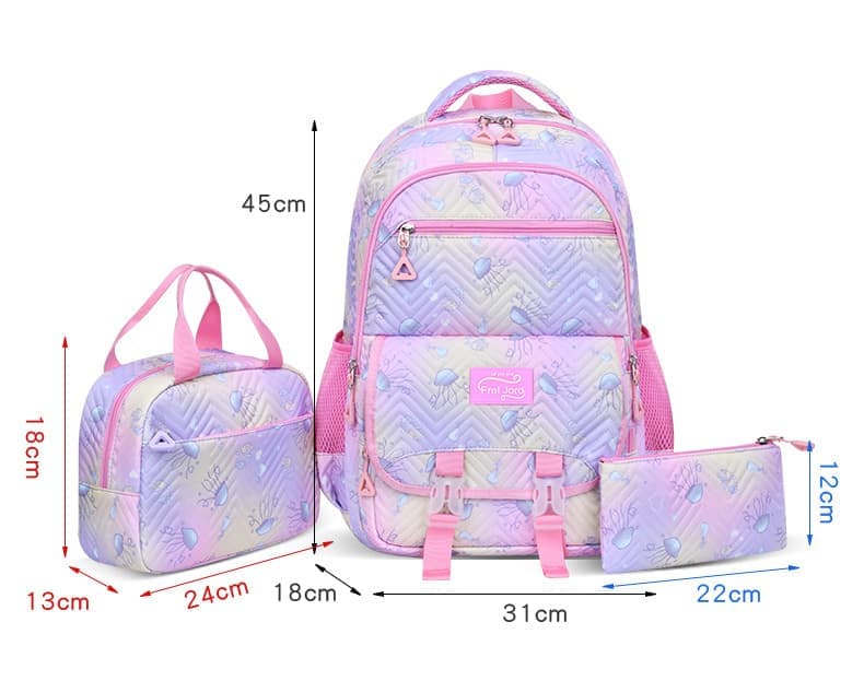 3-Piece Girls Backpack Set with Pencil Case and Lunch Bag, Blue, for Elementary & Teenage Students - Image 6