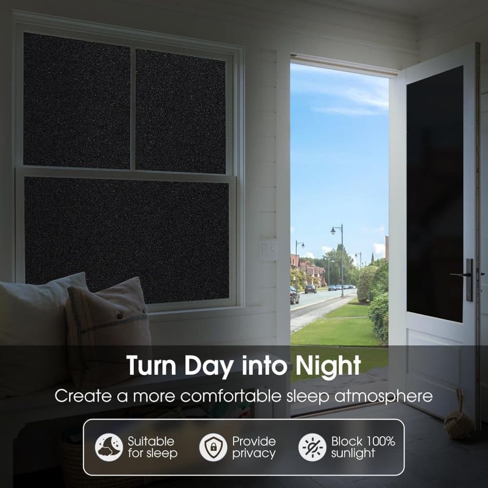 Blackout Window Film 45x500cm, Self-Adhesive Privacy UV Protection Static Cling No Glue, Black - Image 2