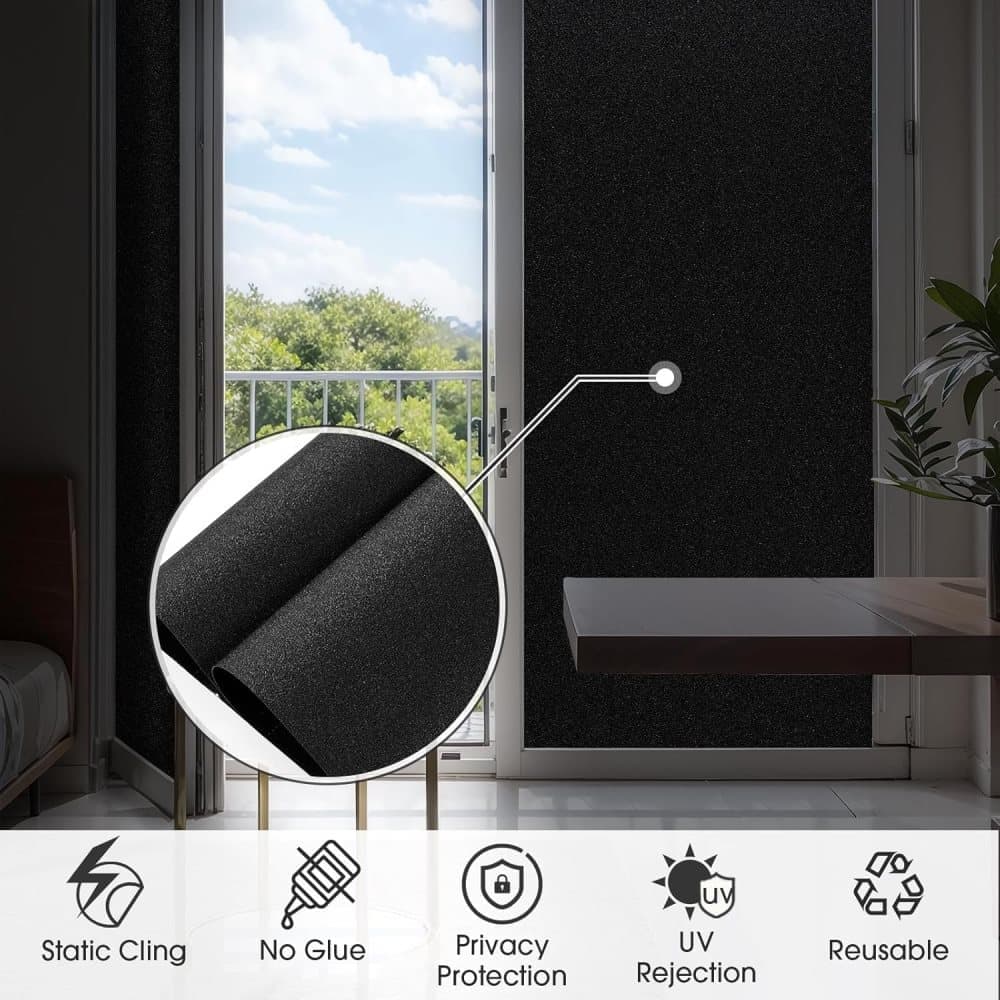 Blackout Window Film 45x500cm, Self-Adhesive Privacy UV Protection Static Cling No Glue, Black - Image 5