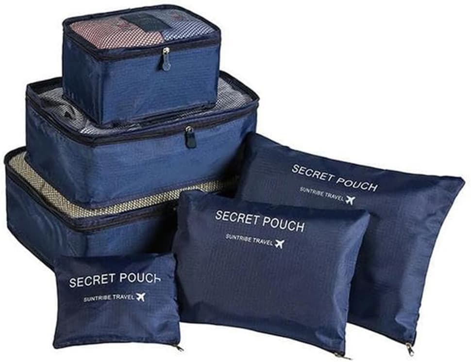6-Piece Waterproof Travel Bag Set Luggage Organizer, Dark Blue - Image 1